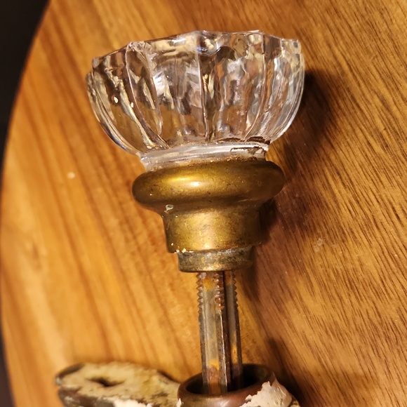 Vintage Clear Glass and Brass Door Knobs 2 attached Doorplates - Picture 6 of 16